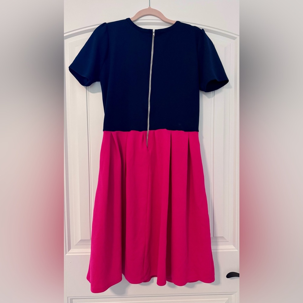 LuLaRoe Pleated A-Line Midi Dress Blue and Pink Casual - Picture 2 of 4